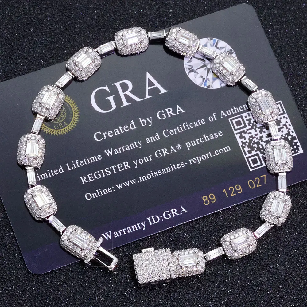 

ESKEEM 7mm 925 Sterling Silver VVS Moissanite Bracelet Fine Jewelry Red/Green CZ & White VVS Chain