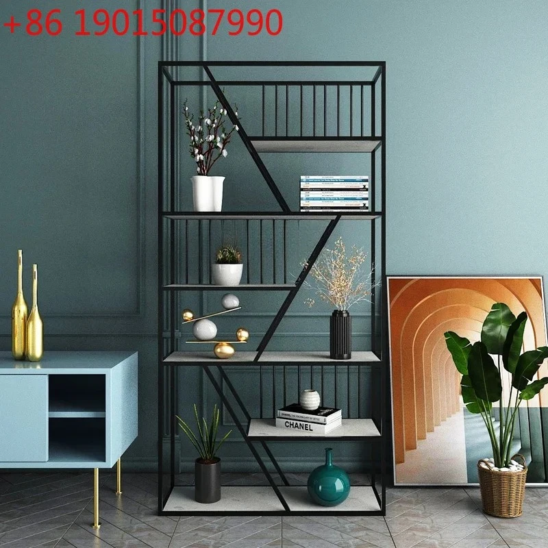 

Yh Light luxury living room bookshelf floor partition bedroom wrought iron bookcase shelf office