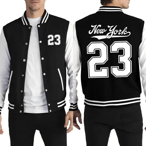 Imagen 2 del producto Chaqueta con estampado de letras artísticas número 23 de Nueva York para hombre, uniforme de béisbol holgado de Hip Hop, ropa cálida informal, chaquetas Unisex americanas