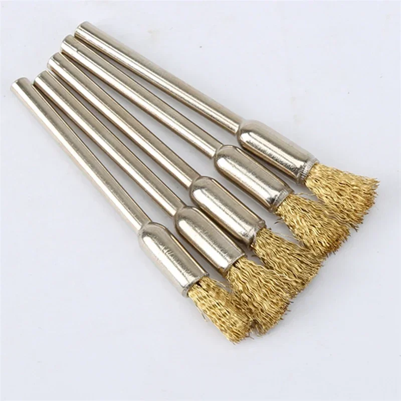 5Pcs Pencil Brushes Copper Wire Mounted Wire Wheel 3.17mm Shank Mandrel Set for Polishing Cleaning Deburring Power Rotary Tools