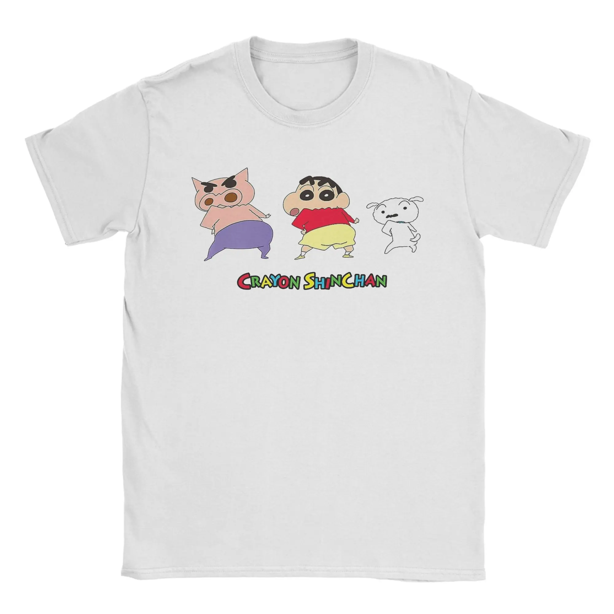 Funny Crayon Shin-chan Shiro T Shirt Unisex Round Neck Short Sleeve Clothing Cute Anime Cartoon 100%Cotton Summer TopsTops