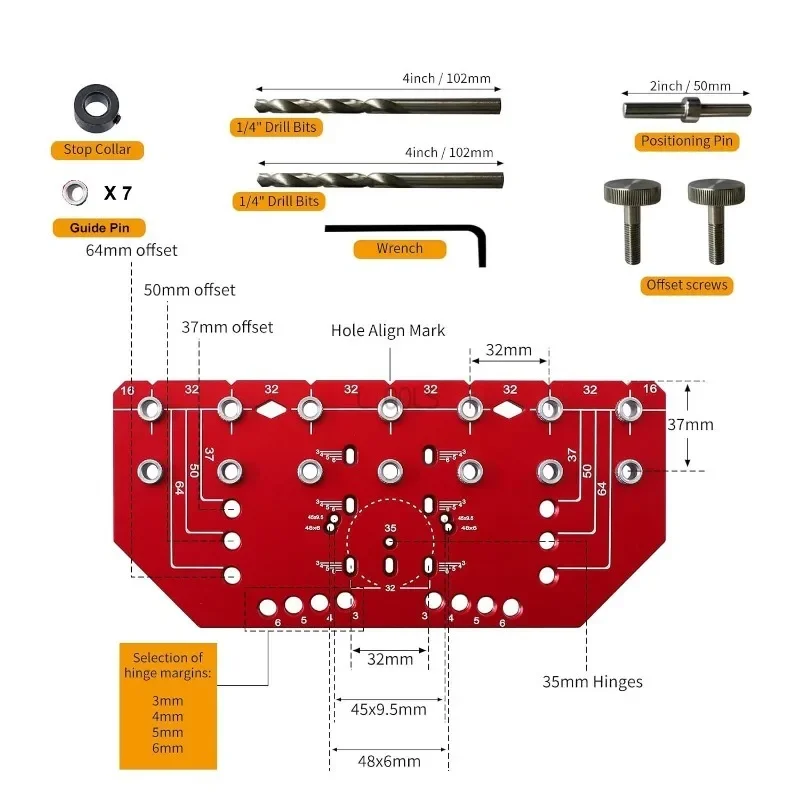 Imagem -06 - Dobradiça Instalação Template Drilling Locator Prateleira Pin Drilling Guide Jig Painel da Porta do Armário de Madeira Perfuração Locator 35 mm em 1