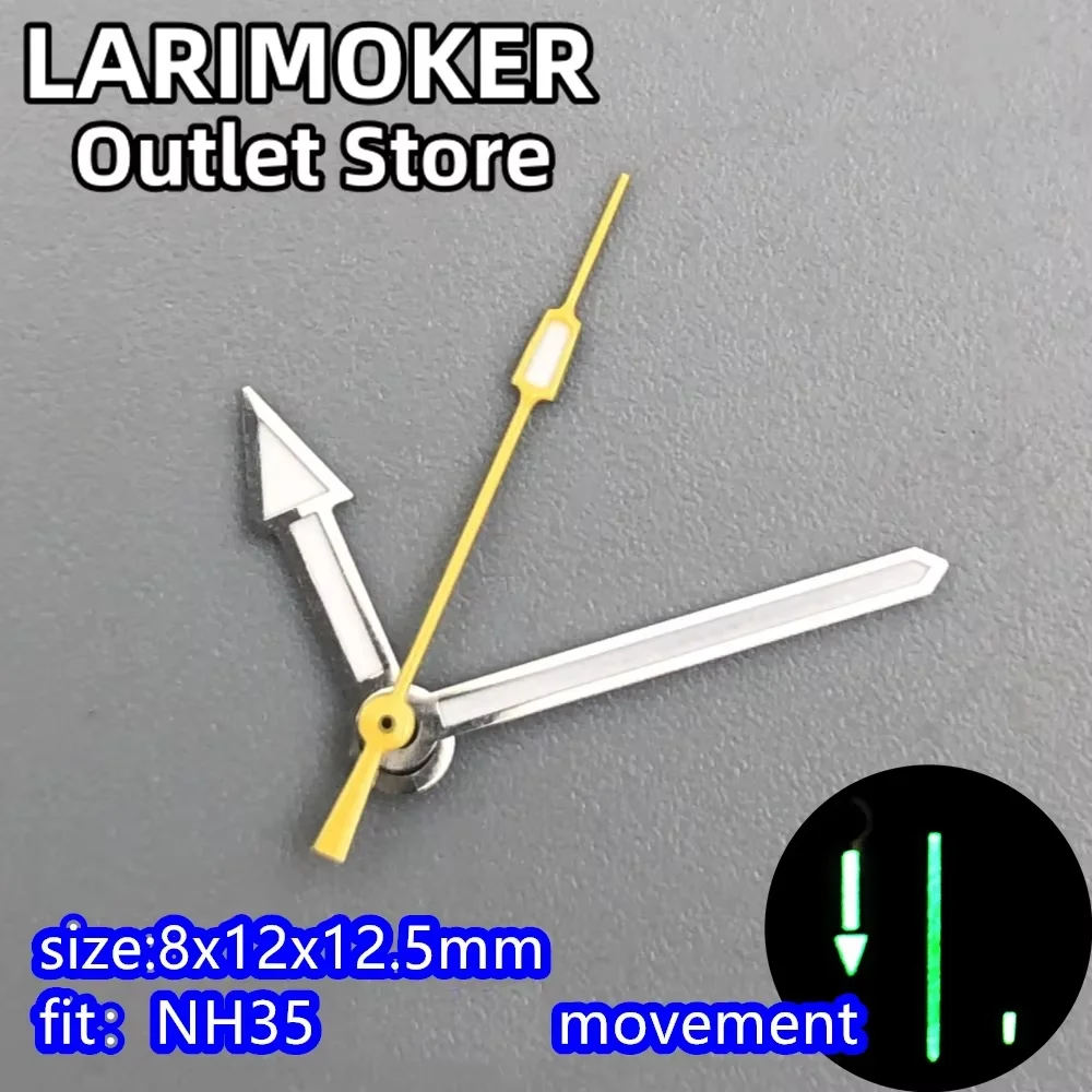 

LARIMOKER Silver and Yellow Watch Hands Compatible with NH35 PT5000 Movements Green Luminous Watch Hands Watch Accessories