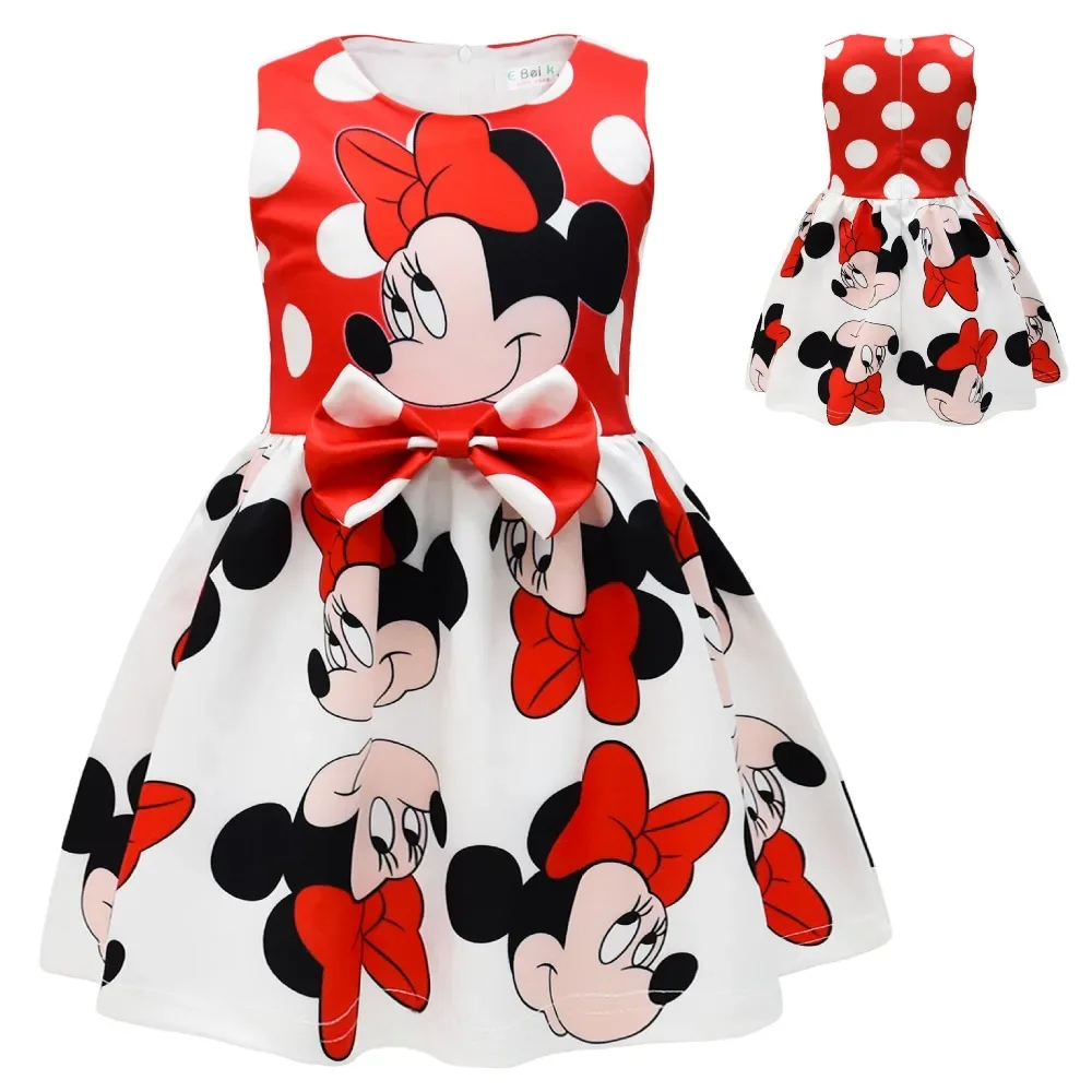 Anime Cartoon Mickey Minnie Zomer Meisjes Jurken Rok Mouwloos Katoen Gevoerde Bloemenjurk Voor Kinderen Cosplay Kostuum