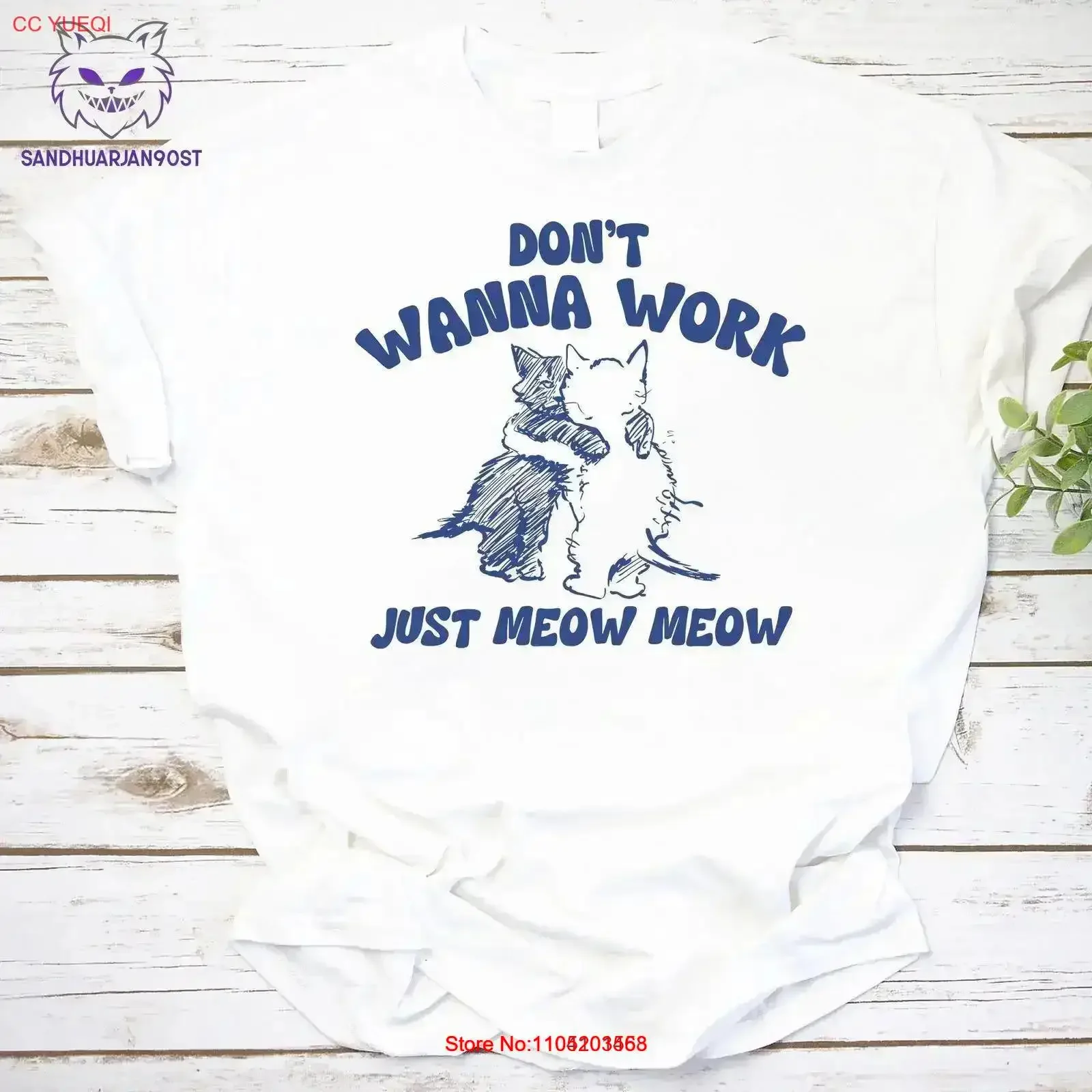 Don't Wanna Work Just Meow T Shirt Cat Lover Trendy Funny vintage Washed Breathable Soft Top For Everyday Wear Slightly