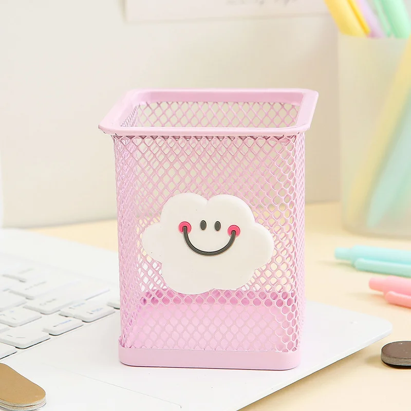 1pc Pink Metal Pen Holder Office Organizer Cosmetic Square Pencil Pen Stand Holders Stationery Container Office School Supplies