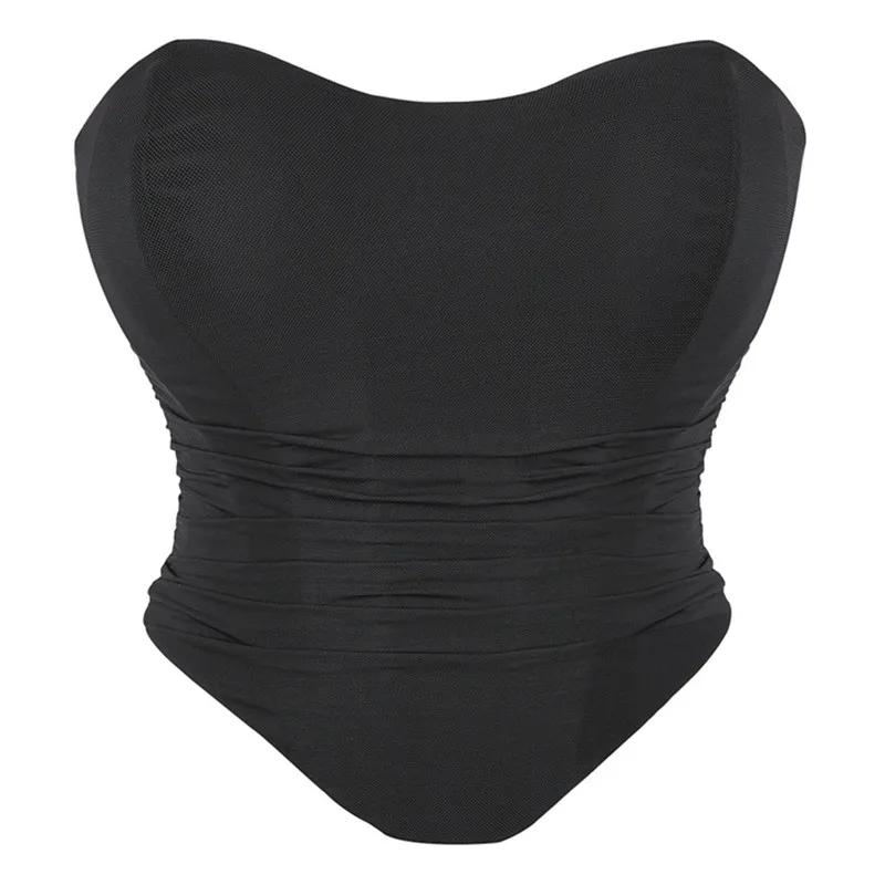 Black Breathable Gauze Elastic Fishbone Overbust Corset for Women Crop Top Night Club Party Spice Gir Sexy Tops Plus Size