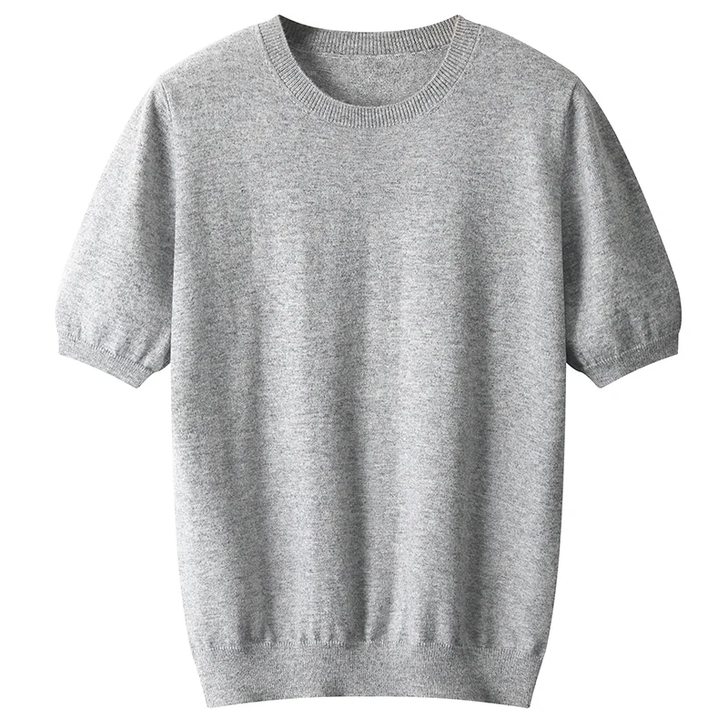 Mode 100% merinowol O-hals Casual effen kleur korte mouwen trui Pullover kasjmier comfortabele zachte kleding top