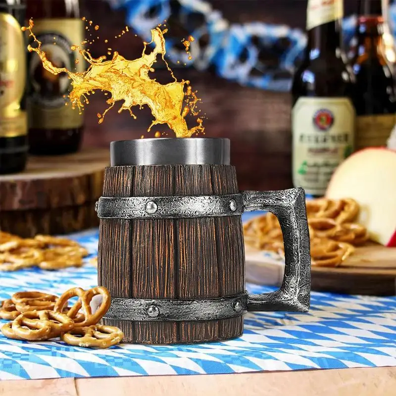 Viking Beer Mug 600ml Stainless Steel Medieval Tavern Tavern Antique Men\'s Barrel Coffee Cool Mug For Party Decoration Norse