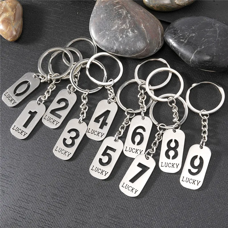 Lucky 0-9 Arabic Numeral Keyring Metal Stainless Steel 1 2 3 4 5 6 7 8 Number Pendant Keychains for Men Women Handbag Accessorie