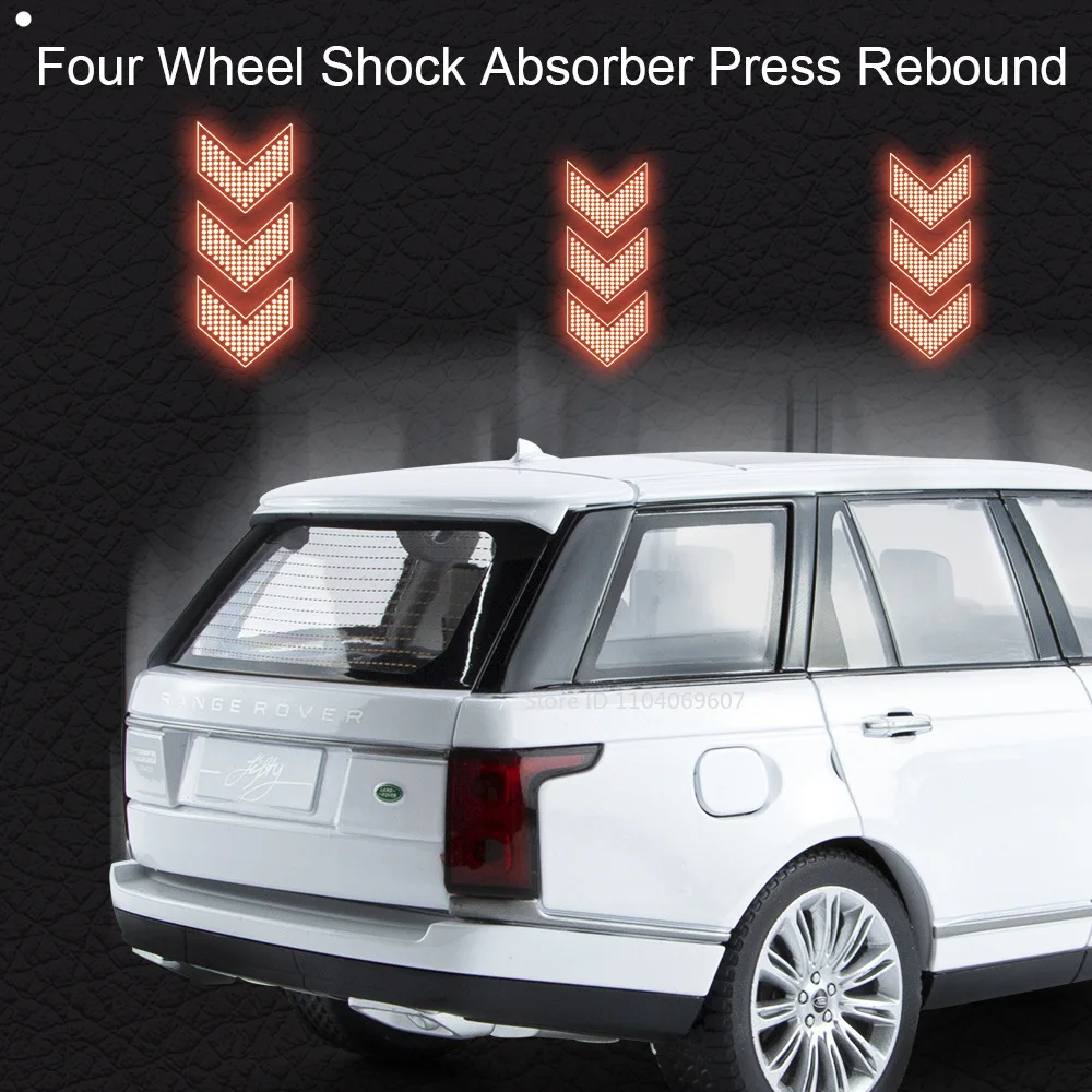 Modelo de carro escala 1:18 Land Range Rover 50th brinquedos liga fundida som luz 6 portas abertas puxar para trás veículos de simulação presentes para crianças