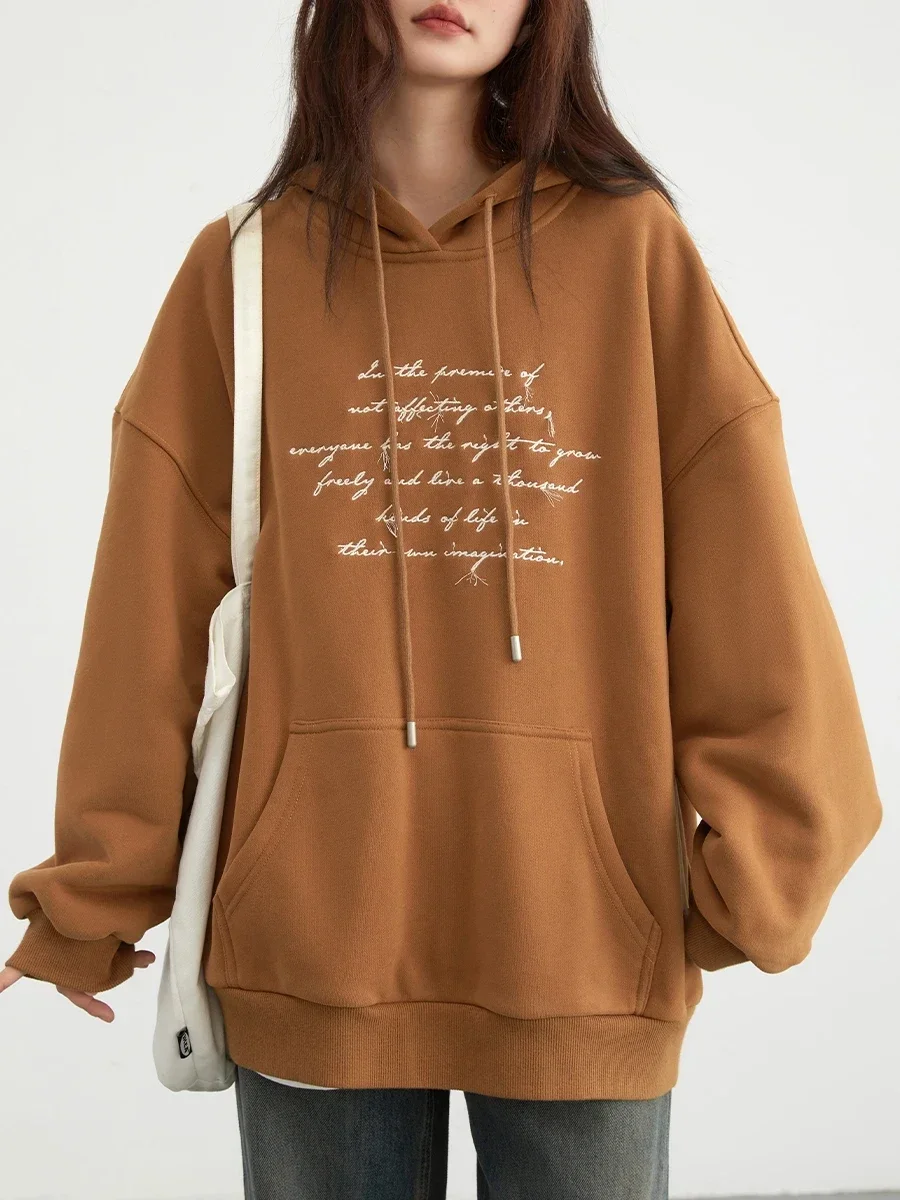 CHIC VEN Women\'s Sweatshirts Hoodie Loose Casual Plush Letters Embroidered Thick Warm Woman Hoodies Coat Winter Autumn 2023