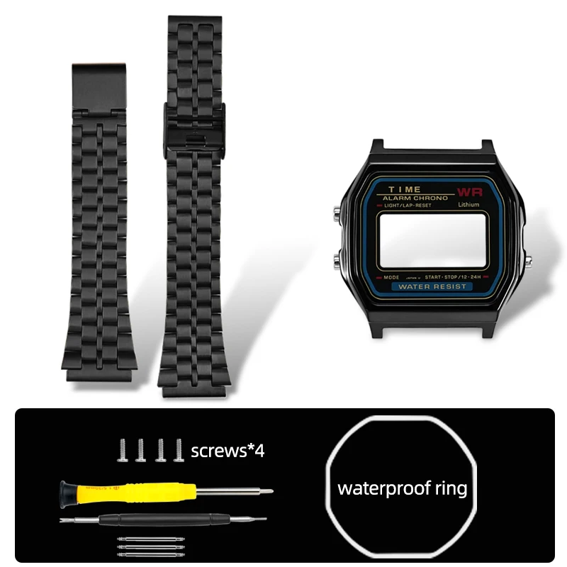 A158 A159 F-91W Upgrade Edelstahlgehäuse Mod Kit für Casio 593 A158W A159W F91W Uhr Hochwertige massive Metall-Silberhülle