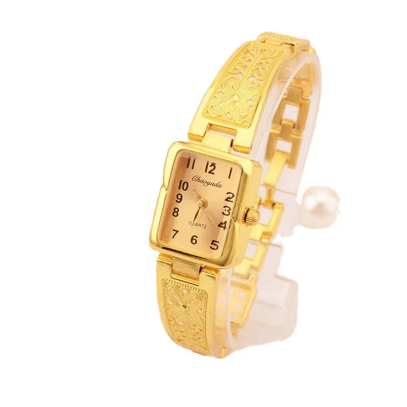 Reloj de pulsera para mujer, ligero, de lujo, con estampado de moda, estilo romano real, cuadrado dorado, accesorios de relojes de cuarzo a la moda