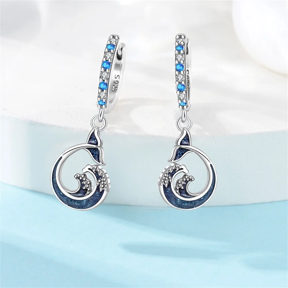 925 sterling silver wavy fish tail earrings for women, high-quality zircon wedding jewelry gifts