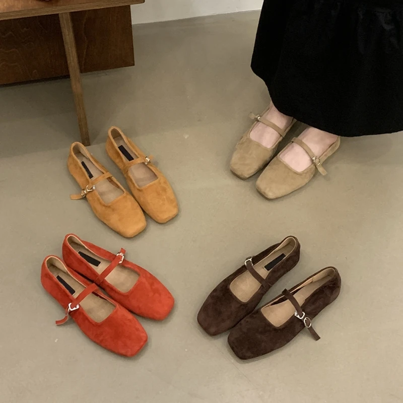 

2025 new flat Mary Jane women's shoes spring square head non-slip female slippers large size soft dance bean shoes women