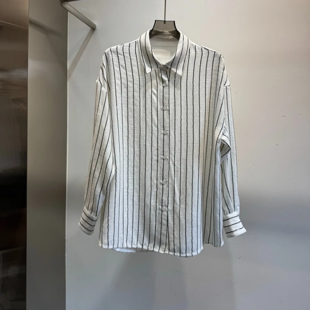 Spring/Summer New Arrival French Style Long-Sleeved Shirt and Shorts Comfortable Striped Shirt and Shorts Two-Piece Set