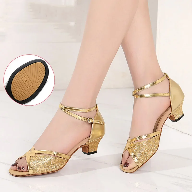 Glitter Open Toe Modern Dance Shoes Salsa Ballroom Latin Dance Sandals Ladies Standard Ballroom Dance Shoes for Women