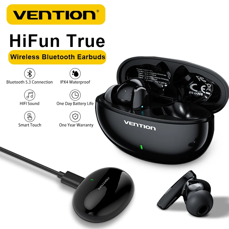 

Vention Wireless Earphones Bluetooth 5.3 TWS Earbuds Sports IPX4 Sweatproof Microphone Earphone Low Latency Touch Hi-Fi Headset