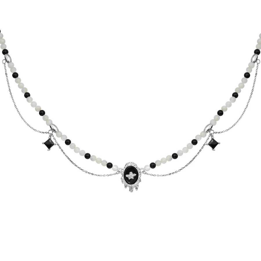

Fashion Black Agate Pendants Necklaces S925 Sterling Silver White Shell Necklace for Woman Fine Luxury Jewelry Design Wholesale