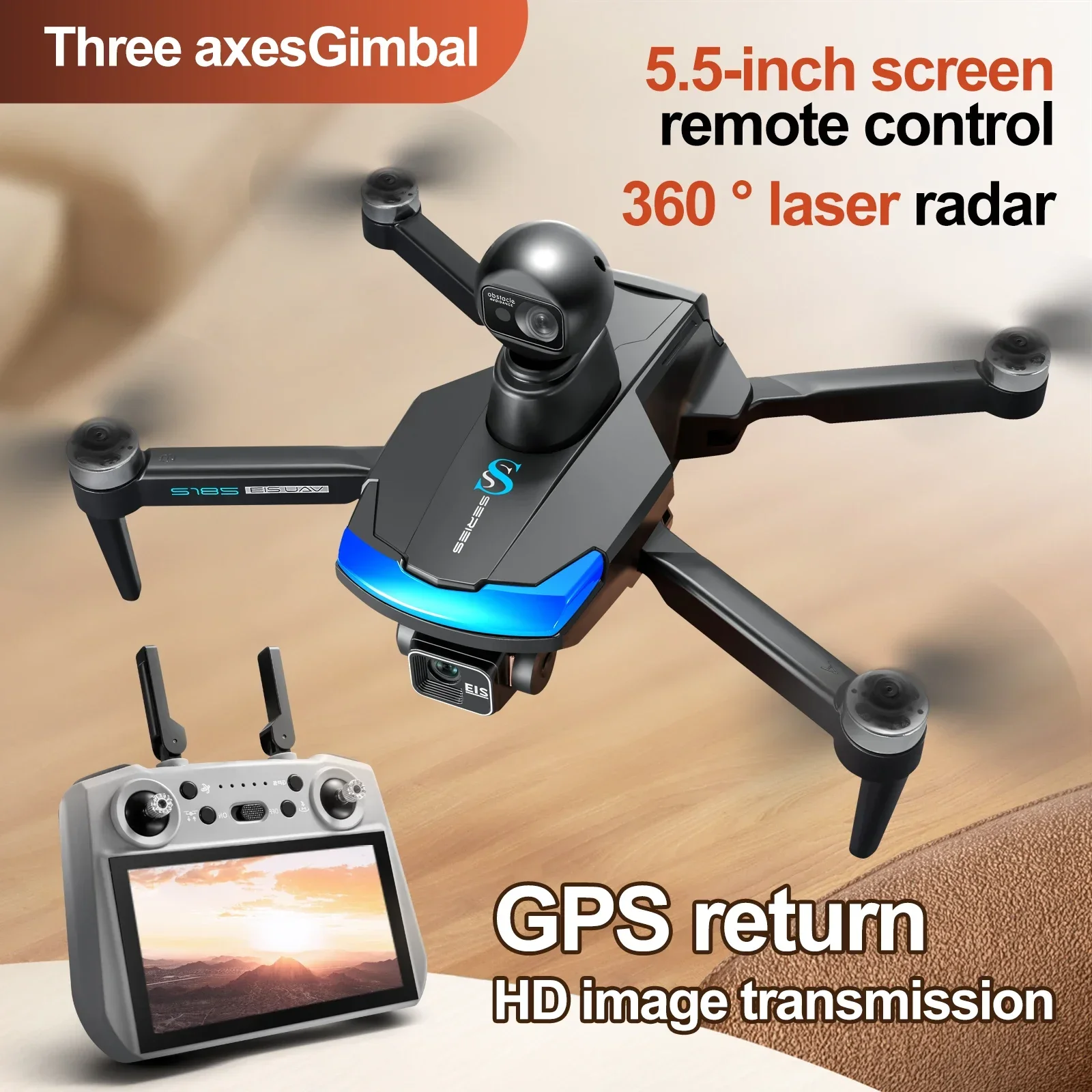 New S185 Professional Drone GPS Return 5G Ture 2.7K HD Dual-Camera Remote With Touch Screen 3-Axis PTZ Obstacle Avoidance Drone