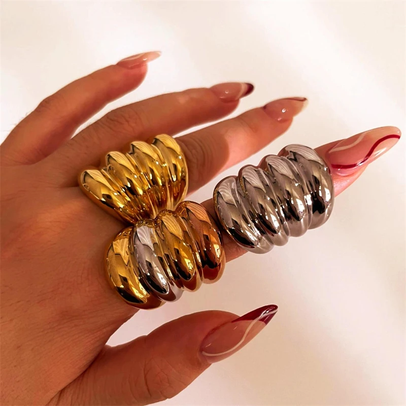 

Ailodo Chunky Stainless Steel Rings For Women Vintage Punk Party Wedding Statement Rings Simple Fashion Jewelry Christmas Gift