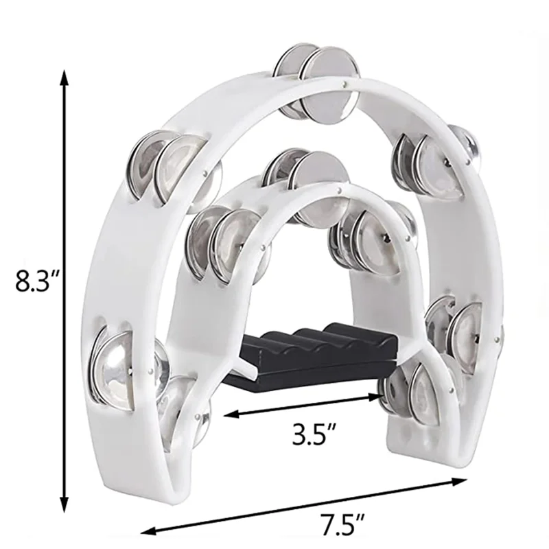 Half Moon Tambourine - Musical Instrument Percussion Drum & Guitar Playing (White)