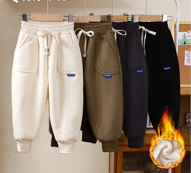

Boy Girl Pants Autumn Winter 2024 New Add Velvet Thickened Keep Warm Sports Pants Casual Simple Fashion Sweet Korean Vintage