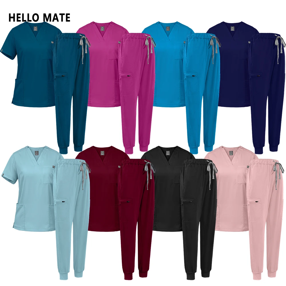 Doctor Nurse Nursing Workwear Medical Surgical Uniforms Woman Dentistry Clinical Scrubs Set Beauty Lab Pocket Top Pants Spa Suit