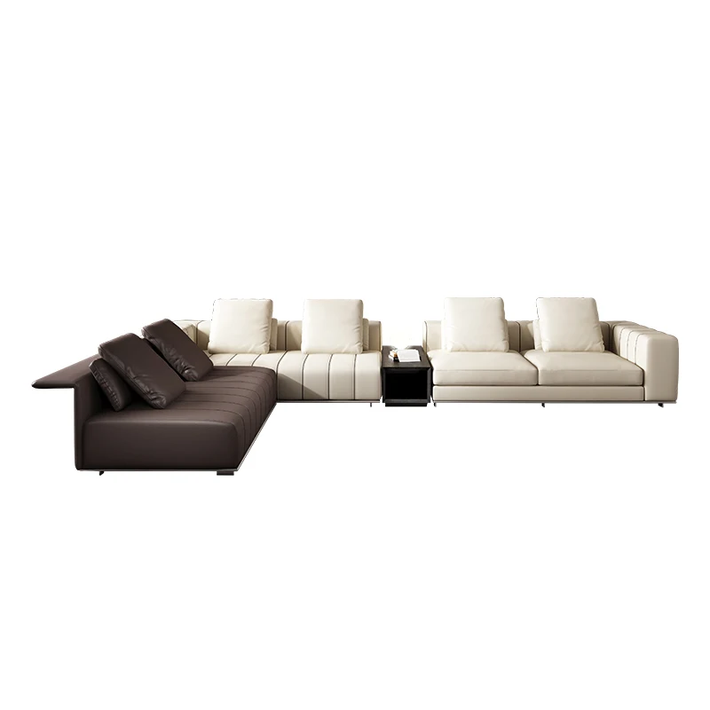 Piano sofa, living room, three people, four people, straight row sofa, top layer leather corner sofa