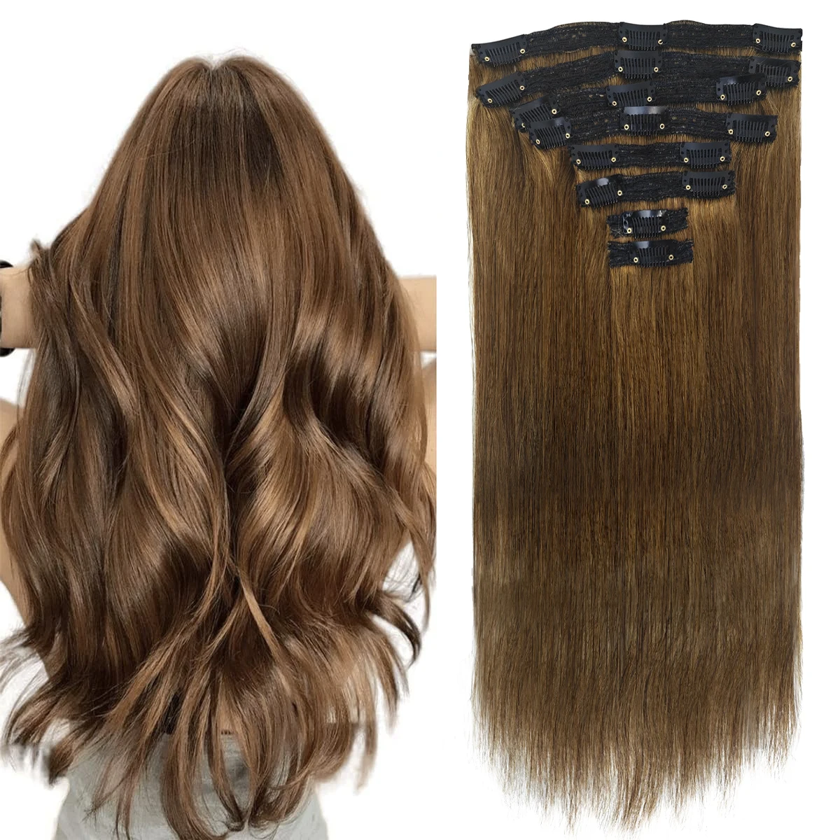 Rechte Clip In Haarverlenging 100% Echt Menselijk Haar 12-26 Inch Medium Lichtbruin #6 120G Voor Salon Hoge Kwaliteit Met 18Clips