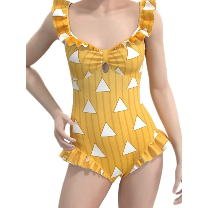 

Anime Demon Slayer Kamado Tanjirou Cosplay Costume Agatsuma Zenitsu Sexy Bikini Beach Halloween Summer bodysuit Swimsuit Sets