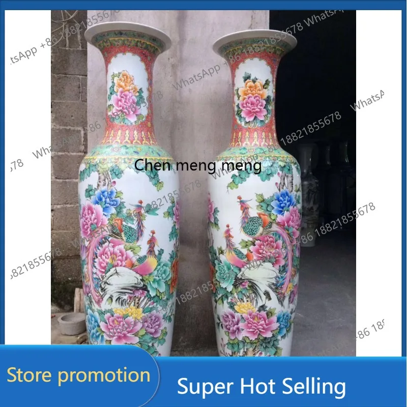 

A6239 Pastel peony ceramic 1.8 meters large vase Jingdezhen home living room floor ornament