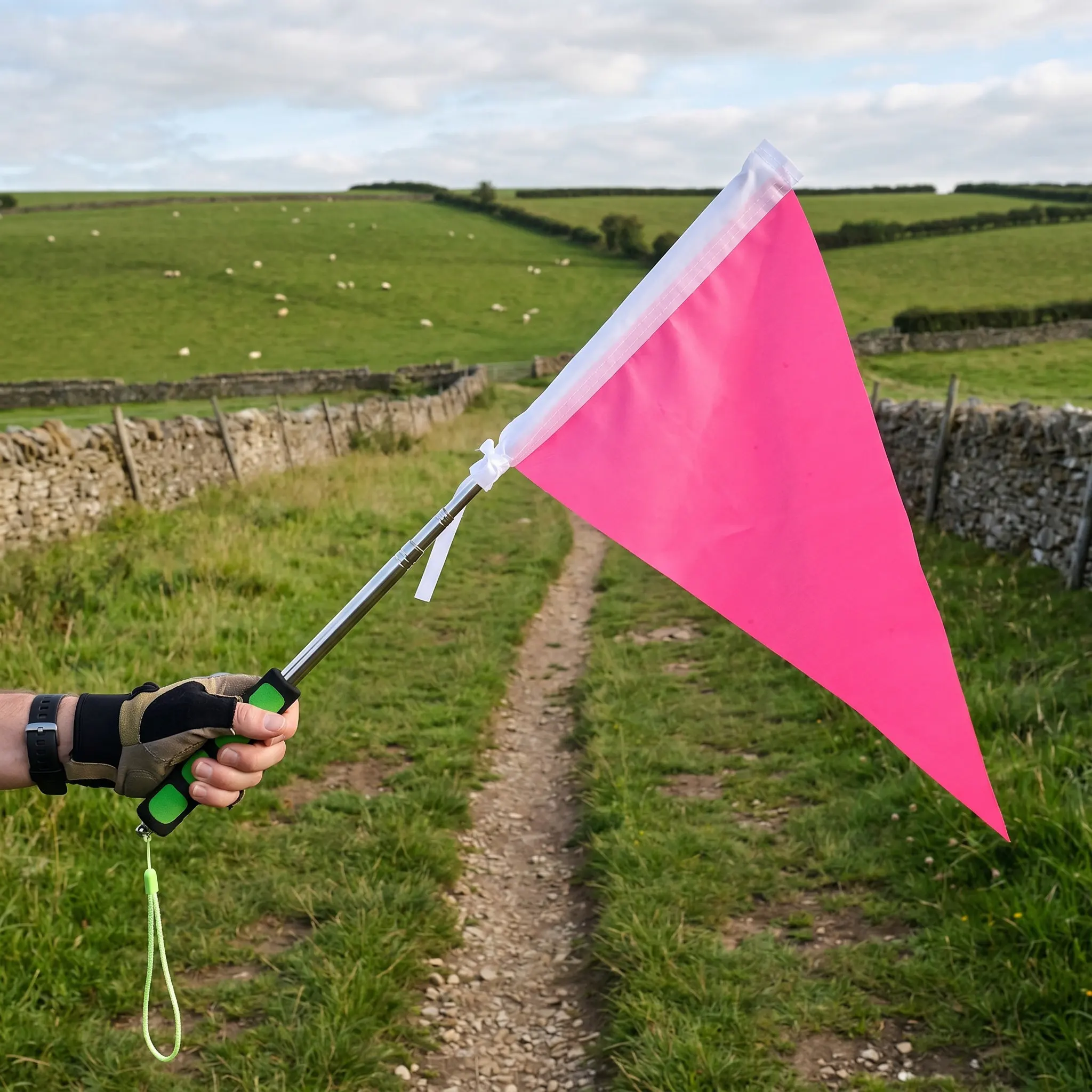 Telescopic Stainless Steel Handheld Tour Guide Flag Pole Triangle Marker for School Outdoor Teacher Festival Hiking