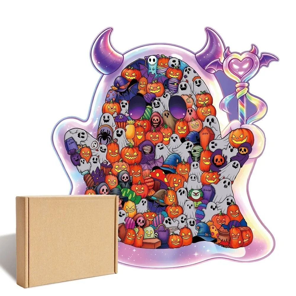127-piece Morandi-colored Ghost-shaped Puzzle Macaron Color DIY Cute Ghost-shaped Jigsaw Puzzle Halloween Theme Cut Ghost Pieces