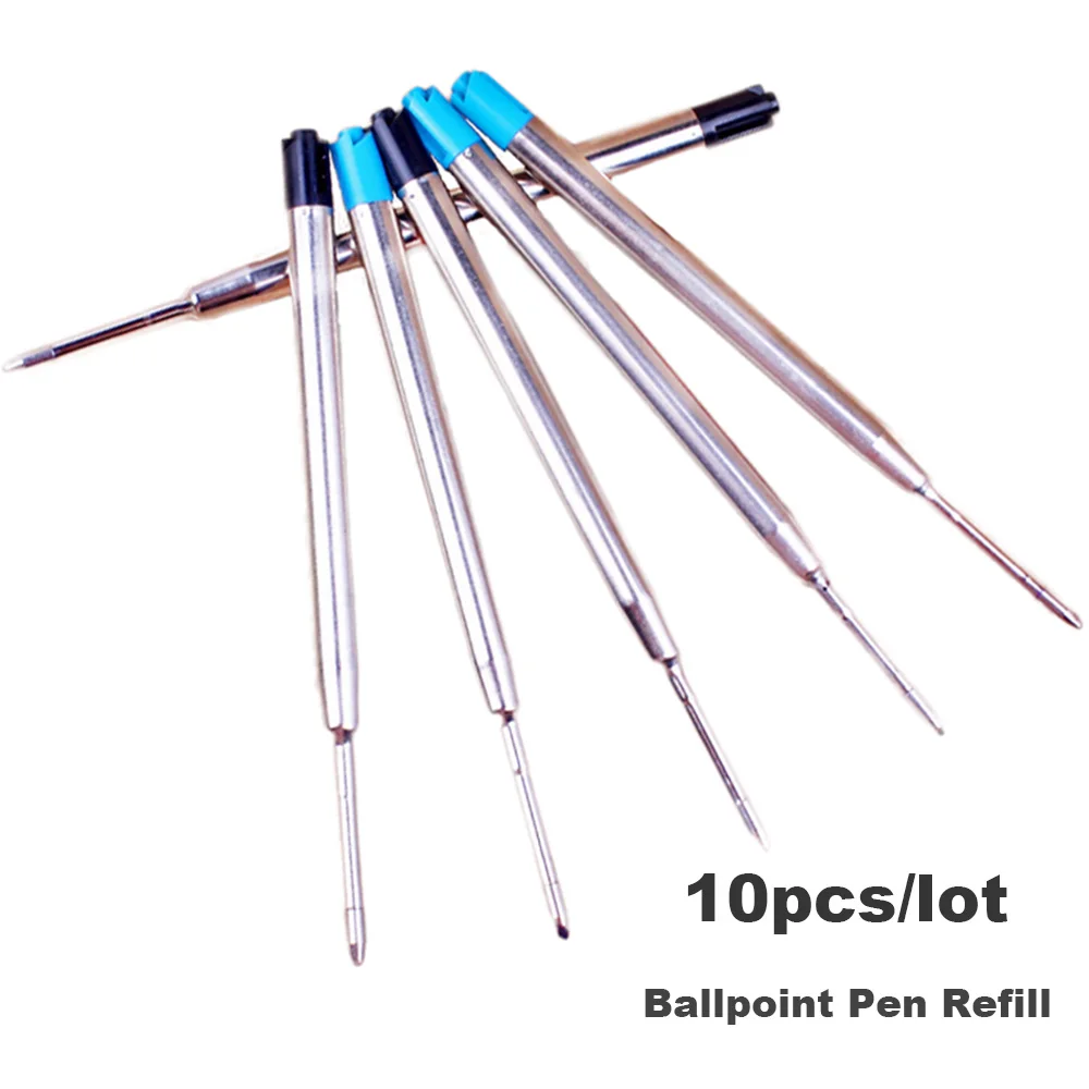 

10PCS/LOT 0.5mm School Writing Supplies Signature Blue/Black Ink Ballpoint Pen Refills Metal Medium Nib Core