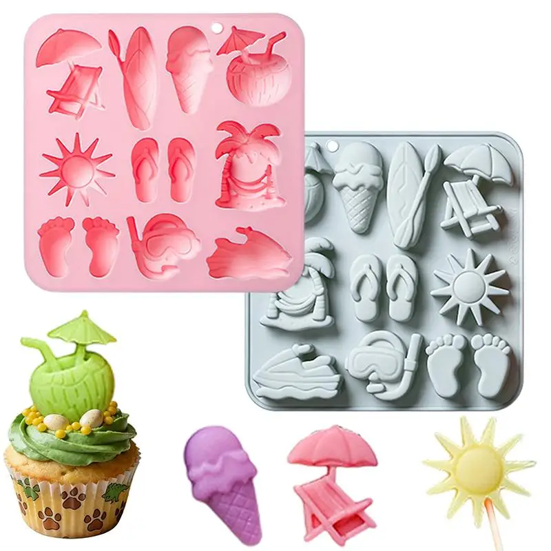 C Summer Beach Theme Silicone Mold For Chocolate, Candy Chocolate Mold For Tropical Summer Party Marine Jello Cookie  Mold