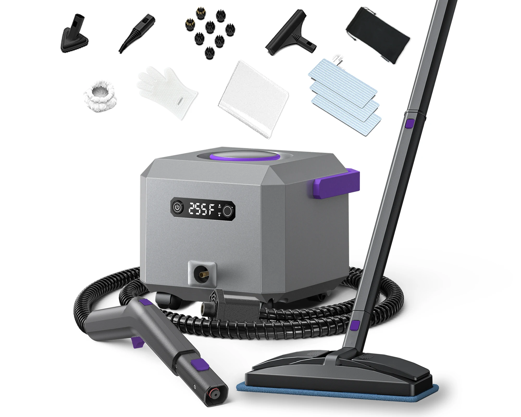 Electric Steam Cleaner 1600W 4 Bar Steam Pressure 30-Second Instant Heat-Up Anytime Refillable For Car Household & Hotel Use