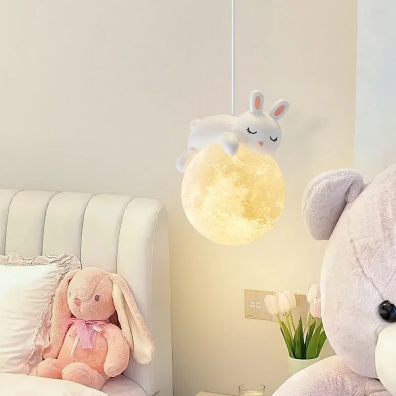 

Rabbit Bedside Chandelier Lighting Modern Minimalist Bedroom Bedside Lamp Warm and Cute Children's Room Bunny and Bear Lighting