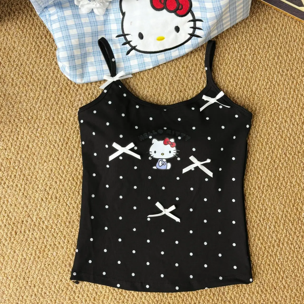 Sanrio Hello Kitty топы на подтяжках с героями мультфильмов, летняя студенческая жилетка с принтом Lustful Hot Girl Kawaii, милый жилет с бантом и подушкой на груди