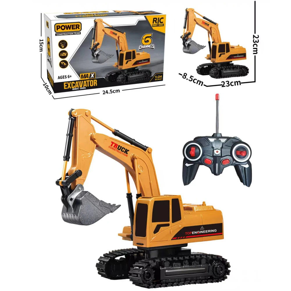 لعبة حفارة للتحكم عن بعد من سبيكة الأطفال، حفارة تعمل بالتحكم عن بعد، 6 قنوات، لعبة مركبة هندسية كهربائية هدية عيد الميلاد