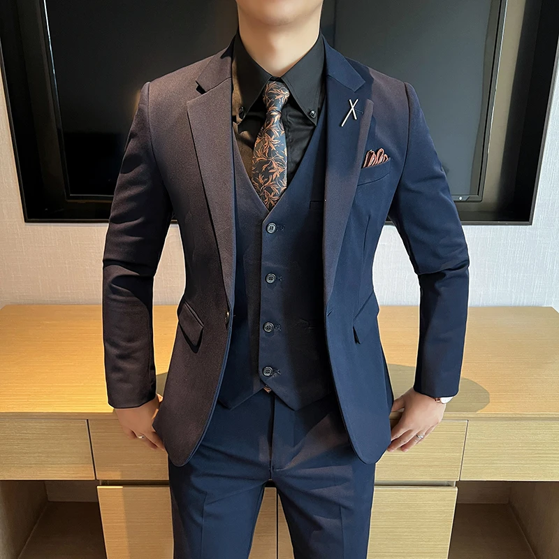 High quality plus-size men\'s wear (suit + vest + trousers) wedding bridegroom all matching business three-piece set