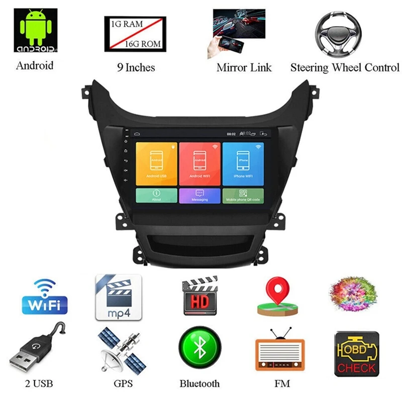 Autoradio lettore multimediale Android 2Din navigazione GPS Stereo per Hyundai Elantra 2014 2015 2016