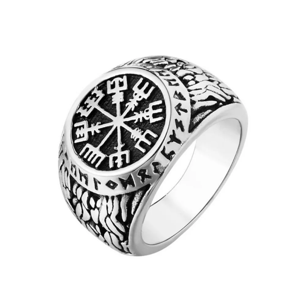 New Vintage Minimalist Trend Niche Viking Rune Stamp Scandinavian Ring Men\'s Domineering Punk Nordic Amulet Jewelry Accessories