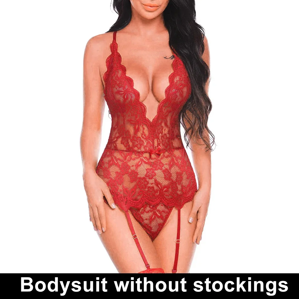 Transparent Lace Sexy Lingerie Women Bodysuit Mesh Porno Hot Erotic Underwear Erotic Costume Porn Jumpsuit Women\'s Pajamas