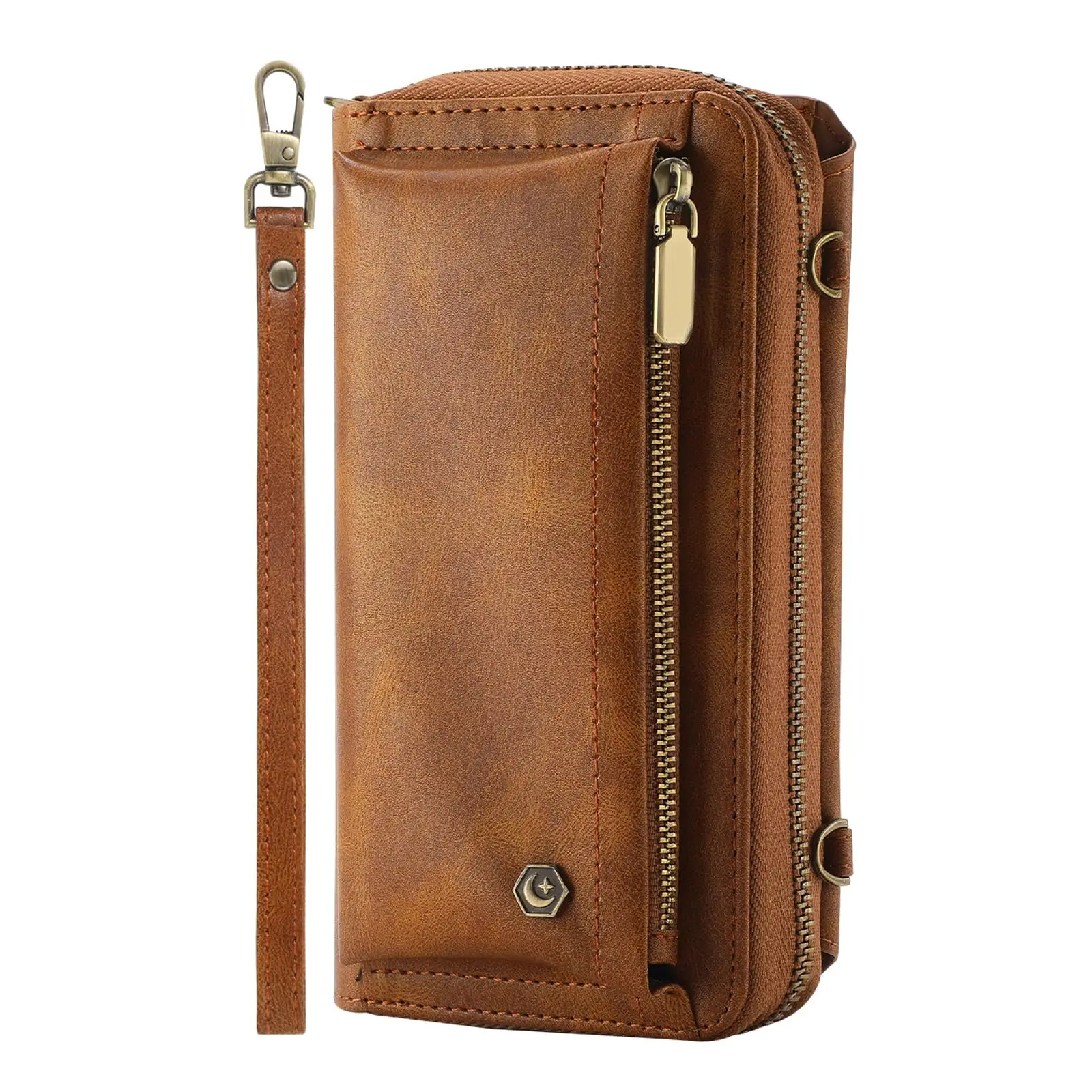 

Case for iPhone 16 Pro Max/16 Pro/16 Plus/16, Detachable Wallet Case Magnetic Leather Flip Zipper Lanyard Multi-Functional