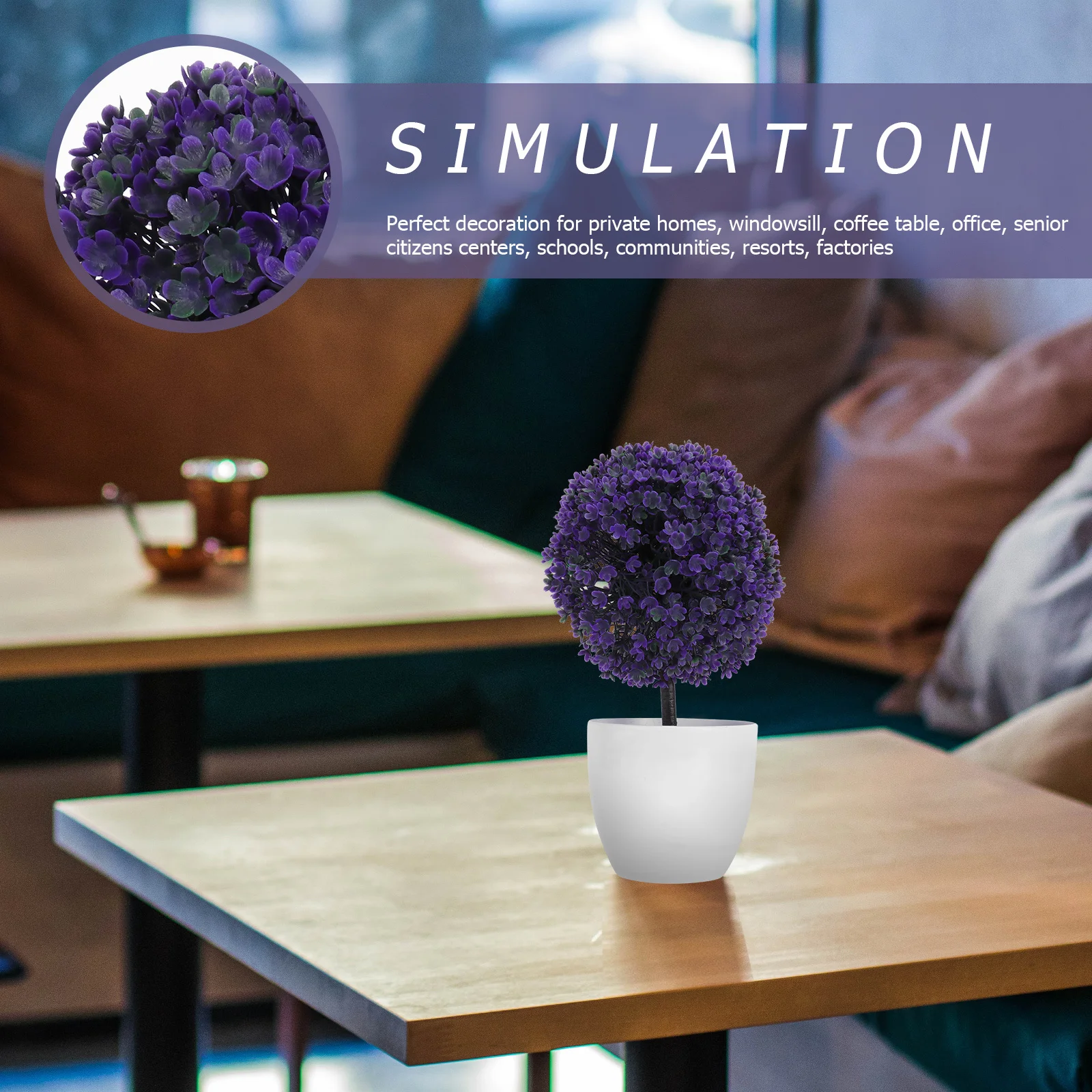 

Artificial Plants Ball Simulated Yellow Plastic Leaf with White Flowerpot Lovely Ball Shape Decor for Home Office Coffee Table