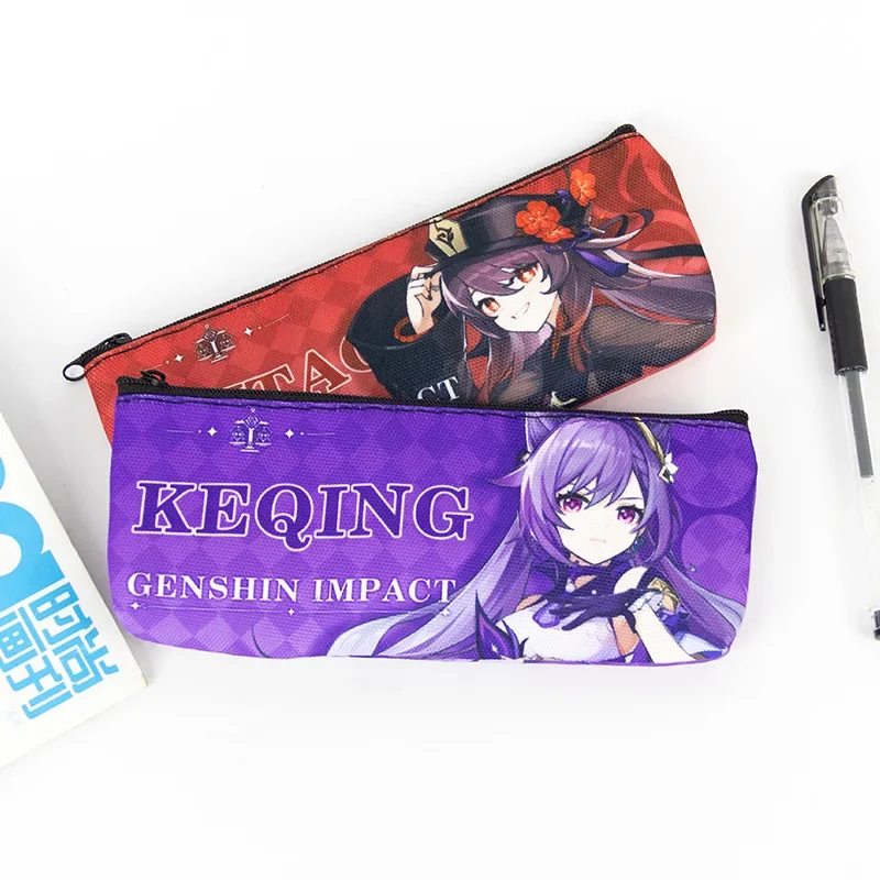 Anime Genshin Impact Pencil Case Bag Box Xiao Zhongli Ganyu Keqing Hutao Venti Pen Case Stationary Case Box Office Supplies