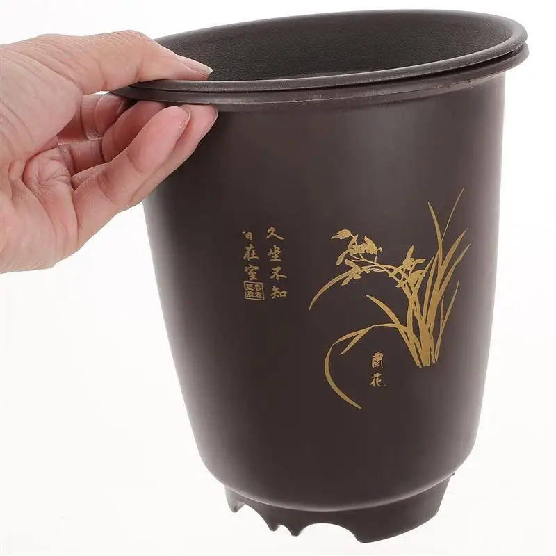 2 Sets Orchid Pots Plastic Imitation Porcelain Flowerpot Planter with Trays Durable and Lightweight Plant Nursery Pots