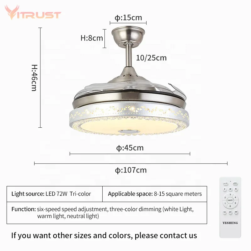 Imagem -04 - Ventilador de Teto Retrátil com Luz e Alto-falante Mudando a Cor Led Ventilador Lustre com Controle Remoto 36w